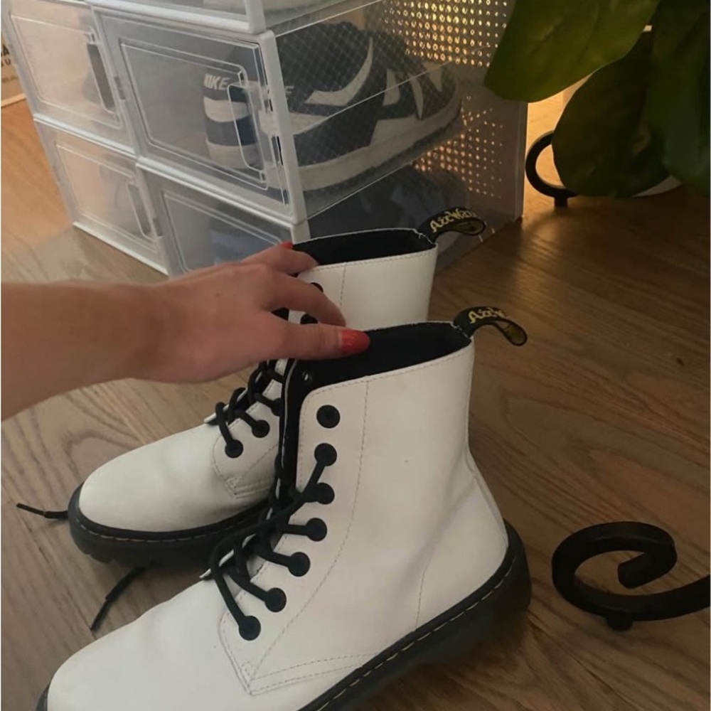 Dr. Martens White Combat Boots with Black Laces